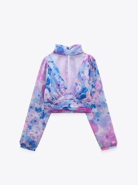 Zara Floral Print Draped Top Crop